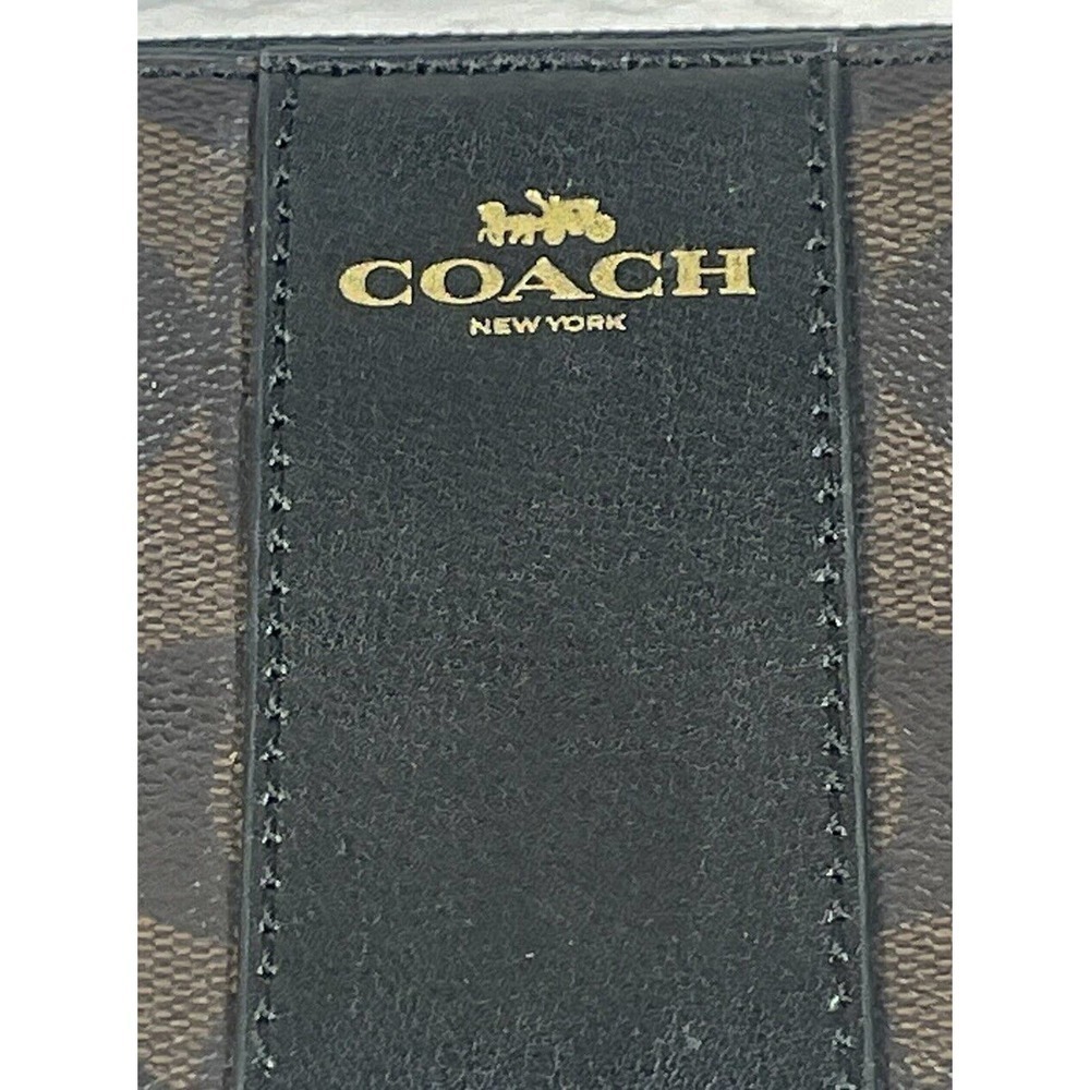 Coach Wallet Corner Zip Signature PVC Wristlet Two-Tone Dark Brown EUC Wallet - Picture 2 of 15